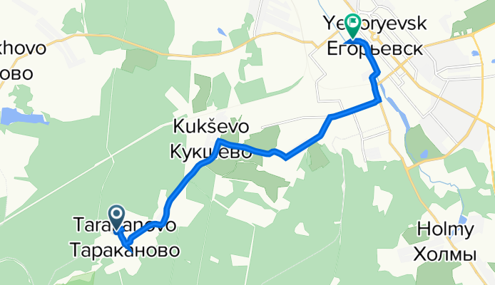 От Unnamed Road, Тараканово до улица Островского 28, Егорьевск