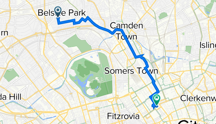 Route from 10–12 Lancaster Grove, London