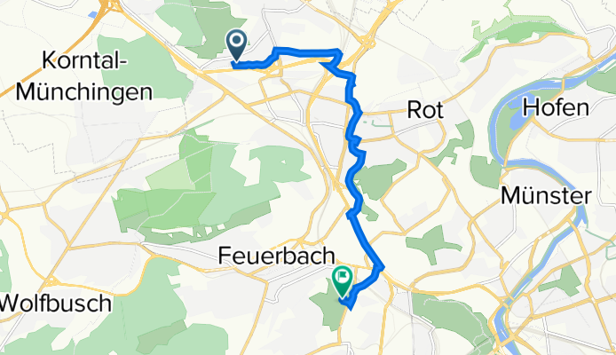 Route von Hornemannweg 10, Stuttgart