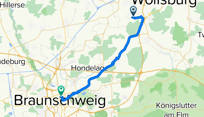 Siedlung 2, Wolfsburg nach Wendentorwall 7, Braunschweig