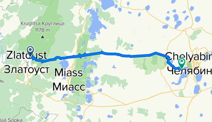 От улица имени П.П.Аносова 180а, Златоуст до Изумрудная улица (мкр Вишневая Горка) 6, Западный