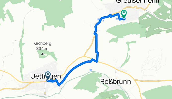 Würzburger Straße 3, Uettingen nach Am Eselsweg 12, Greußenheim