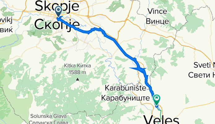 Boulevard Kocho Racin 14, Skopje to R1102, Veles
