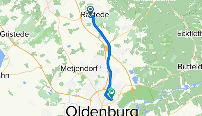 Bahnhofstraße 21, Rastede nach Beverbäkstraße 46, Oldenburg