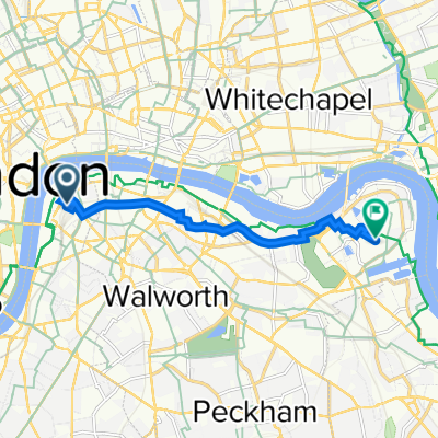 Waterloo Station, York Road, London to Quebec Way, London