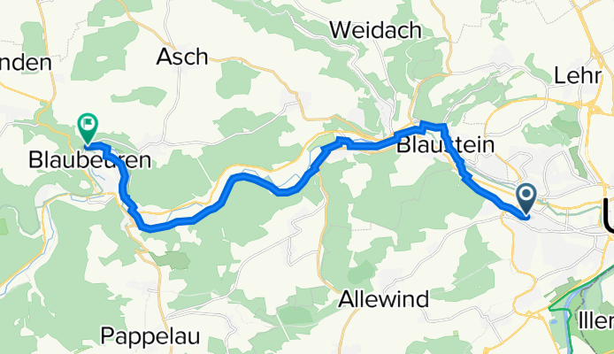 Ackerstraße 21, Ulm nach Blautopfstraße 9, Blaubeuren