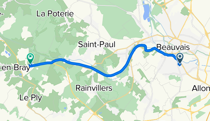 42 Rue Jacques-Yves Cousteau, Beauvais à 87 Rue du Pont-qui-penche, Ons-en-Bray