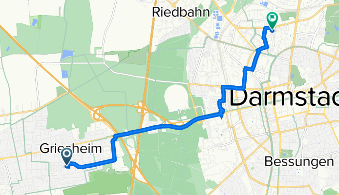 Brucknerstraße 23, Griesheim nach Carl-Schenck-Ring, Darmstadt