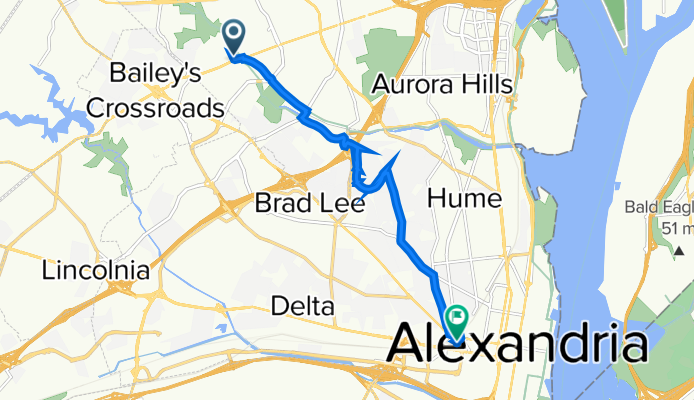 909 S Dinwiddie St, Arlington to 1865–1925 Diagonal Rd, Alexandria