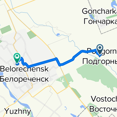 От улица Речная 2, Подгорный до улица Ленина 161 корпус 1, Белореченск