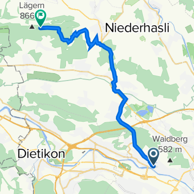Bauherrenstrasse 25A, Zürich to Lägernhochwacht 3, Boppelsen