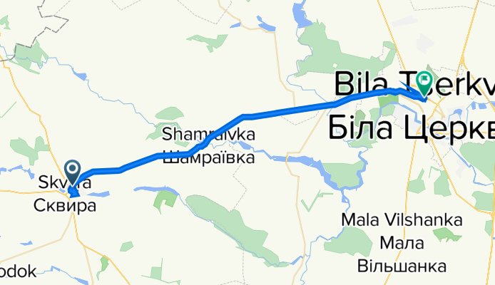 вулиця Київська 23, Сквира to Привокзальна вулиця 32а, Біла Церква