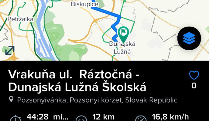Photo 2 of the Bikemap route "Vrakuňa ul.  Ráztočná - Dunajská Lužná Školská"