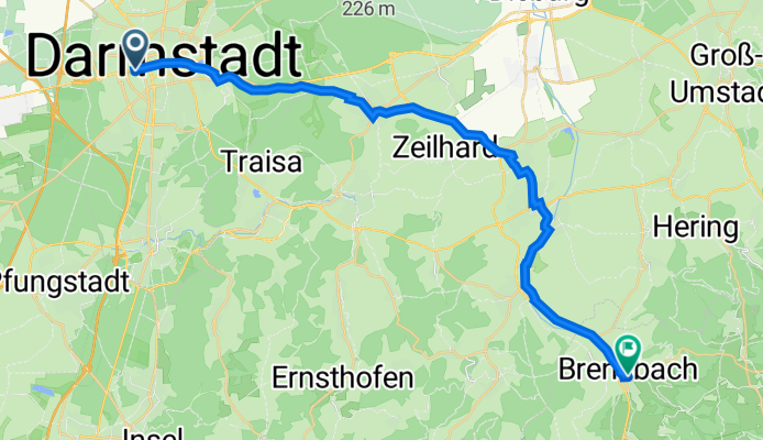 Rheinstraße 70, Darmstadt nach Beuneberg 5, Brensbach