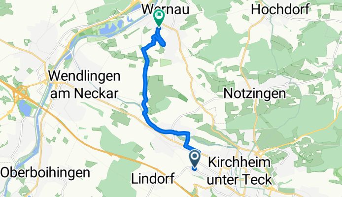 Hegelstraße 23, Kirchheim unter Teck nach In der Wiedenhalde 24, Wernau