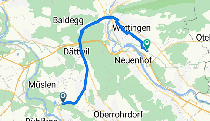 Route nach Tägerhardstrasse 126–142, Wettingen