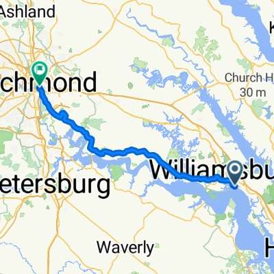 37.230° N -76.671° W nach 37.534° N -77.426° W
