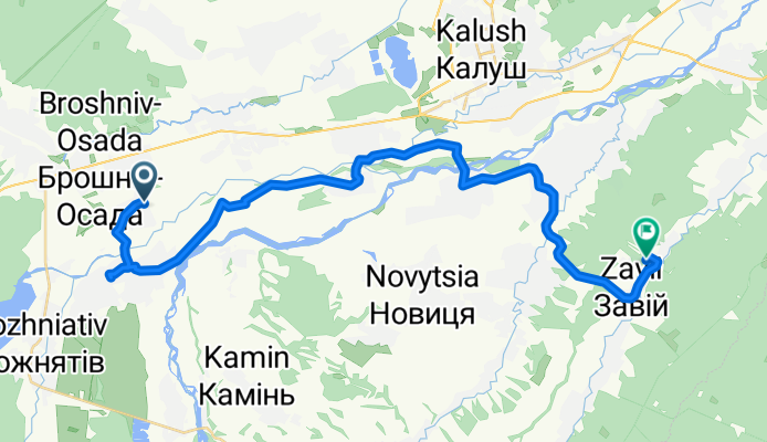 Вулиця без назви, Брошнів to Вулиця без назви, Яворівка