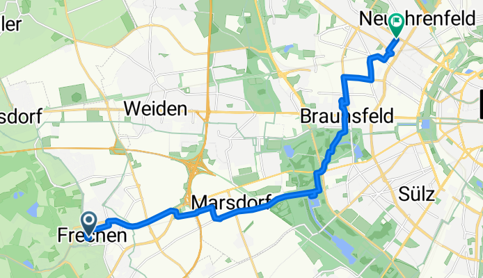 Hauptstraße 123, Frechen nach Senefelderstraße 90, Köln