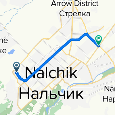 От улица Тарчокова 54Б, Нальчик до улица Кабардинская 161, Нальчик