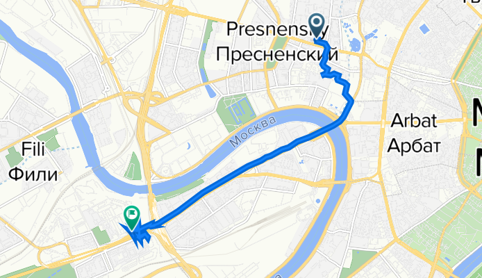 От улица Красная Пресня 28к2, Москва до Кутузовский проспект 34, Москва