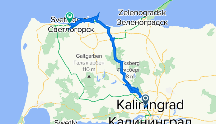 От ул. Яналова, Калининград до улица Ленина 24б, Светлогорск