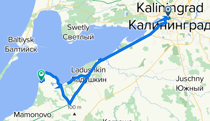 От Московский проспект 39а, Калининград до Неизвестная дорога