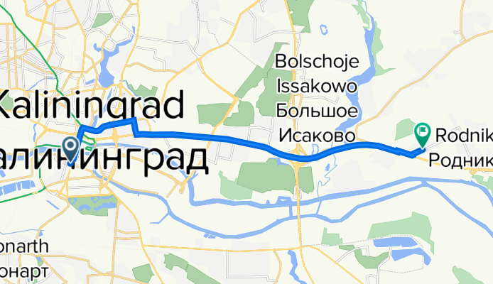 От проспект Ленинский 42А, Калининград до улица Зелёная 8, Родники