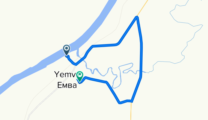 От Партизанская улица 44, Емва до Пионерская улица 3, Емва