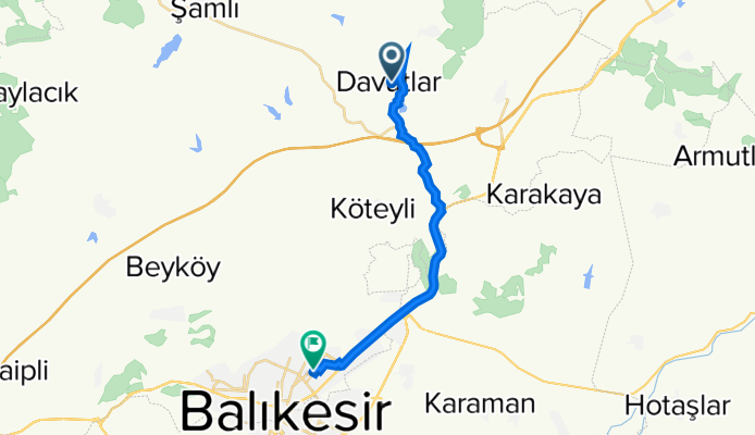 Davutlar Sk. 74, Karesi to 175. Sk. 25, Karesi
