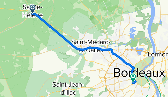 Allée de la Distillerie 26, Sainte-Hélène nach Rue Quintin 69, Bordeaux