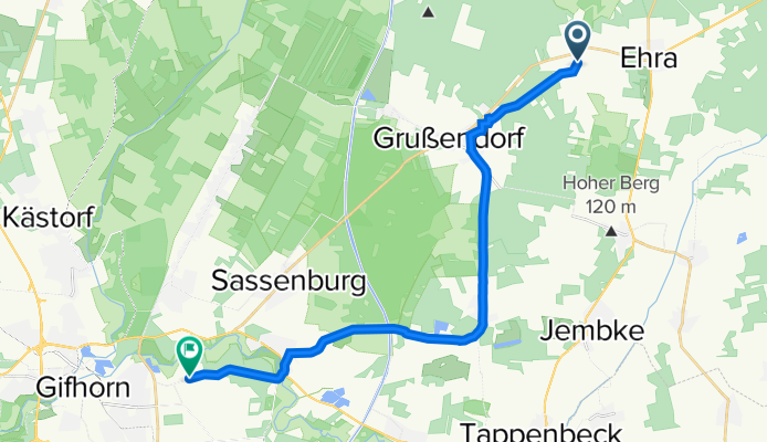Dorfstraße 19, Ehra-Lessien nach Dannenbütteler Weg 92–96, Gifhorn