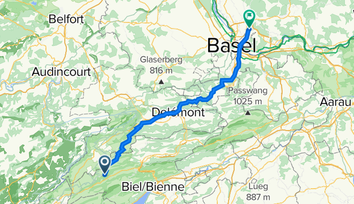 Route de Tramelan, Cormoret à Hünerbergweg 3, Lörrach