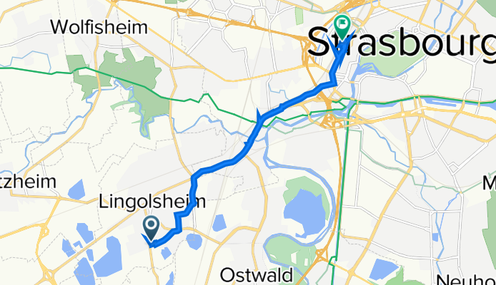 De Place Galilée 13, Lingolsheim à Place de la Gare 20, Strasbourg