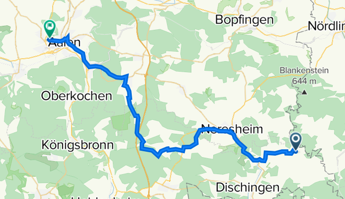 Ortsstraße 14, Dischingen nach Rombacher Straße 120, Aalen