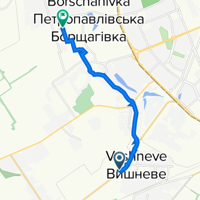 От вулиця Київська 2л, Вишневе до вулиця Молодіжна 38, Петропавлівська Борщагівка