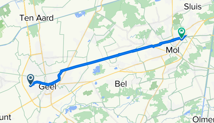 Eikenstraat 14, Geel naar Rozenberg 123, Mol