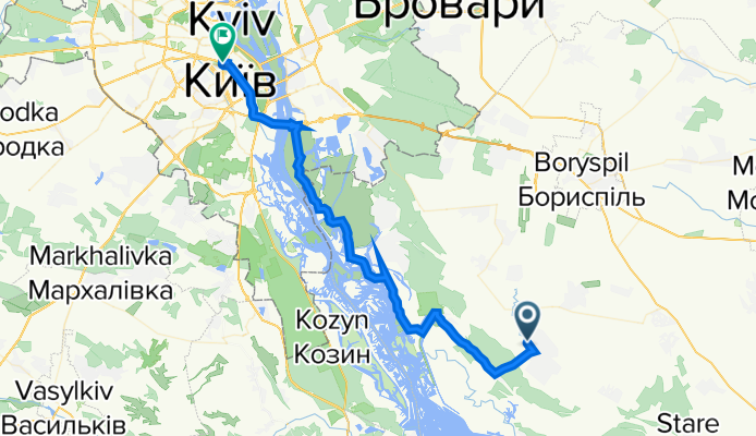 вулиця Слобідська, Вороньків to вулиця Терещенківська 13, Київ