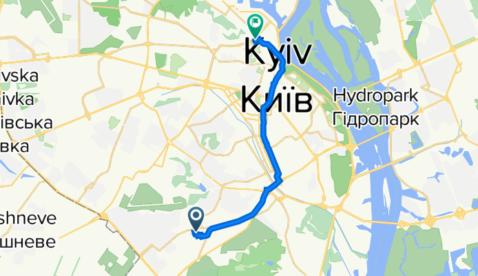 50.391° N 30.476° W до Верхний Вал улица, 16, Киев