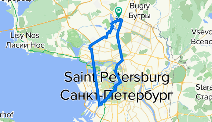 От пр. Просвещения / ул. Симонова, Санкт-Петербург до улица Симонова 1, Санкт-Петербург