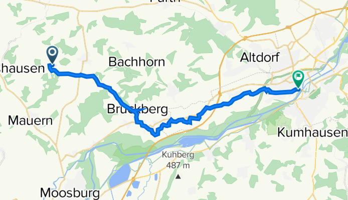 От Priel 22A, Gammelsdorf до Maistraße 5, Landshut