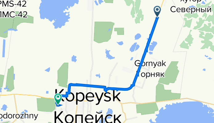 От улица Похвалина 66, Копейск до улица Макаренко 32б, Копейск