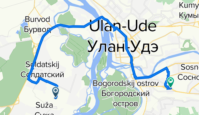 От Лесная улица 4, Исток до улица Боевая 9а, Улан-Удэ
