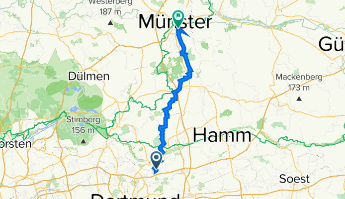 Ginsterweg 6–22, Lünen nach Am Hawerkamp 16–18, Münster