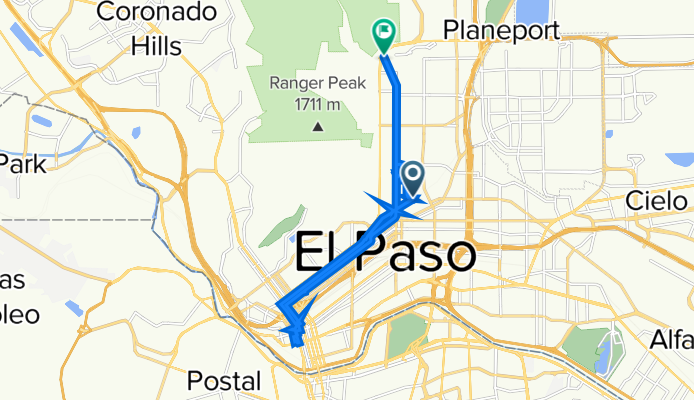 Route from North Copia Street 1701, El Paso