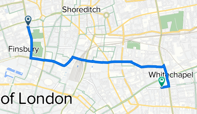 60-63 Bunhill Row, London to Block 34, Fieldgate Mansions, Fieldgate St, London