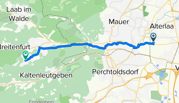 Perfektastraße 102, Wien to Finkengasse 13, Breitenfurt bei Wien