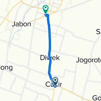 Cukir, Kecamatan Diwek to Jalan Diponegoro No.1-3, Kecamatan Jombang