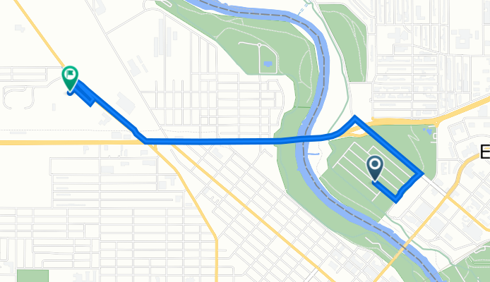 Park Service Rd, East Grand Forks to 1701 N Washington St, Grand Forks
