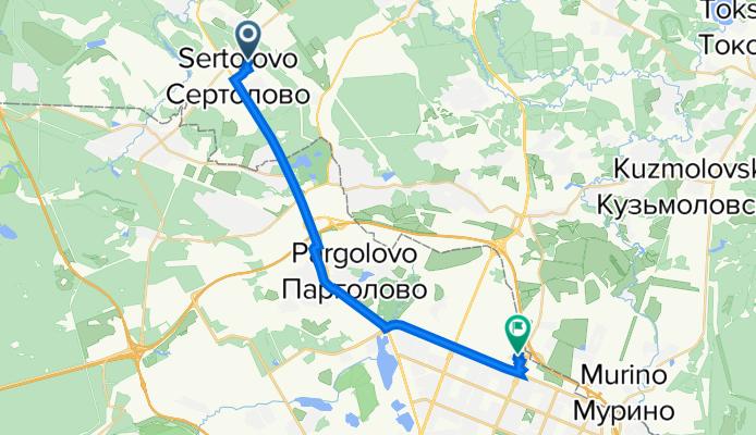 От улица Ветеранов 11 корпус 1, Сертолово до 1-й Верхний переулок 6, Санкт-Петербург